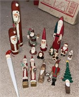 Lot Various Wooden Santa Ornaments