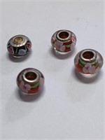 Lot of Four Pandora Like Floral Charms Marked 925