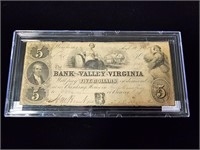 1855 Bank of the Valley in Virginia $5 Note