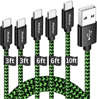 5-Pack Type C Cable Fast Charge, (3/3/6/6/10 ft)