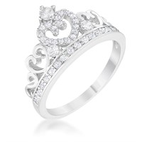 Round .34ct White Sapphire Heart Crown Ring