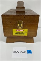 Vintage Kiwi Genuine Oak Shoe Server w Items In It