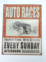 Metal "Auto Races" Sign 12.5" x 16"