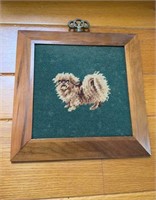 Framed Cross stitch of a Pekingese dog measures
