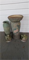 Heavy Pottery Umbrella Stand & Frog Garden Statues