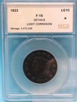 1822 F-15  Large Cent SEGS Graded