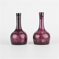 Pair of Black Amethyst Glass Barber Bottles