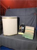 Wool blankets, auto towels & clothes hamper (at#8c