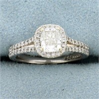 GIA 1.3ct TW Halo Engagement Ring in 14K White Gol