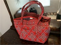 RED, BLACK AND WHITE VERA BRADLEY CARRY ALL BAG,