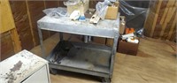 36 x 24 inch metal cart, miscellaneous parts, and