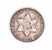 Coin 1851 Three Cent Silver in Choice VF