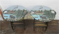 Drop Leaf End Tables w/ Painted Cabin, Moose