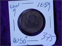 1859 Large Cent Low 9 AU50