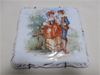 Tea Tile: Victorian Girl with Basket and Boy