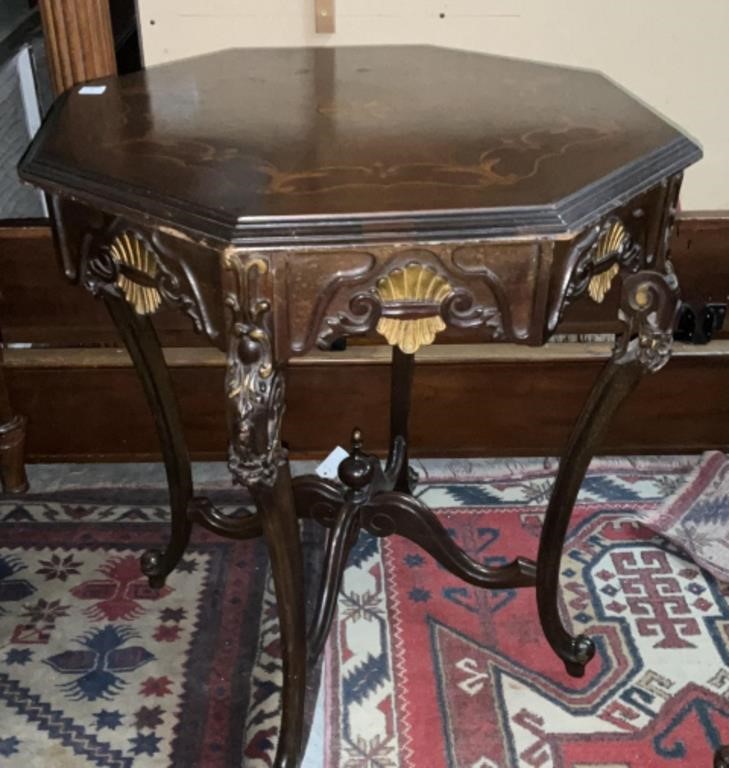 Vintage Side / Entry Table , Inlay Top  Octagonal