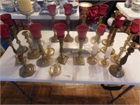 Brass Candle Holders Mix Lot of 21 with Candles