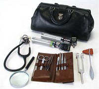 Vintage Leather Doctor's Bag and Instruments