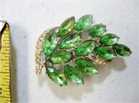 Vintage Green Rhinestone Brooch