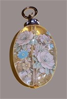 RARE VINTAGE GOLD HAND-PAINTED FLORAL PENDANT