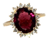 14k Gold 3.09 ct Pink Tourmaline & Diamond Ring