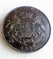 RARE BELGIAN CONGO 5 Francs 1887 Leopold II