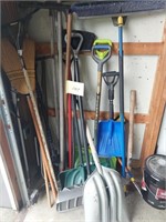 Yard tools - shovels, brooms, rake, squeegee,