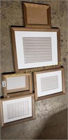 5 PICTURE FRAMES 1 GLASS MISSING