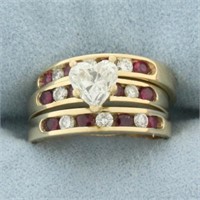 Heart Diamond and Ruby Engagement Ring and Wedding