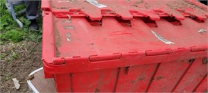 red tote, with contents- electrical supplies