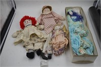 Raggedy Ann Doll, Bunny Doll, Hand Made Porcelain