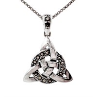Marcasite Trinity Circle Knot Pendant Necklace SS