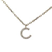 White Diamante "C" Initial Pendant Necklace SS
