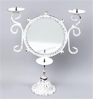 Round Metal Mirrored Whitewash Candle Holder