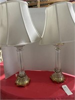 Pair Glass & Brass Lamps