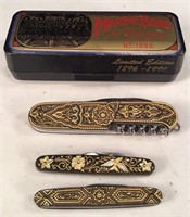 (3) Ornate Pocket Knives & Hohner Harmonica