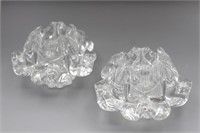 Pair of Heavy Clear Art Glass Candle Holders