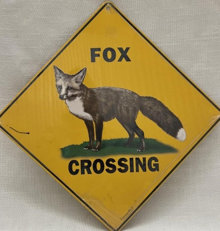 Fox Crossing Metal Sign SEALED 10" x 10"