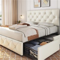 Yaheetech Queen Upholstered Bed Frame with 4 Drawe
