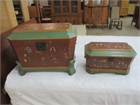 SET OF 2 DECORATED WOOD STORAGE BOXES