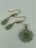 14k earrings and pendant with Jade and Opal Er