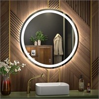 KWW Round Mirror Bathroom LED Lighted Mirror,