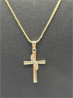 14kt Gold Filled Cross Pendant on Gold Tone 24in C