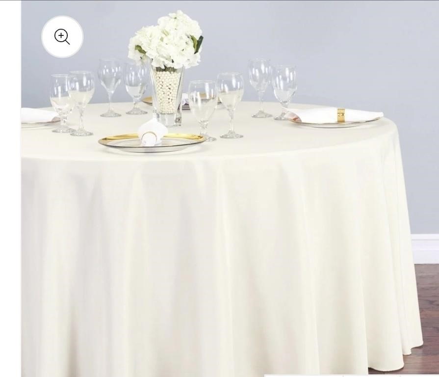 (New) 132 in. Round Polyester Tablecloth - lvory