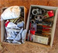2 Boxes- gloves, tools, hydraulic stays
