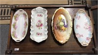 4 large hand painted porcelain trays