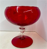 EMPOLI Hand Blown Ruby Red ART Glass Compote