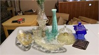 Misc Vintage Glass Vases Bowls Lids Painted Milk