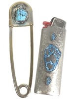 Turquoise Bear Paw Lighter Case & Risdon Key-Tag