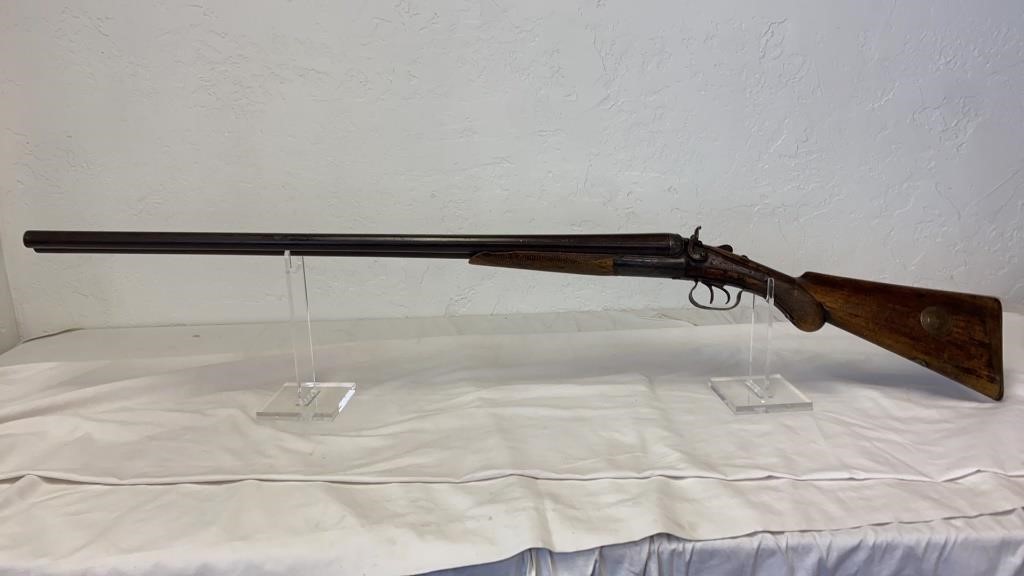 ANTIQUE DOUBLE BARREL SHOTGUN W/ WELLS FARGO & CO.